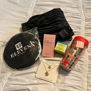 FabFitFun Box includes Lucky Scarf, Bando Tumbler, Eleven Duffle, Amber Sceats +